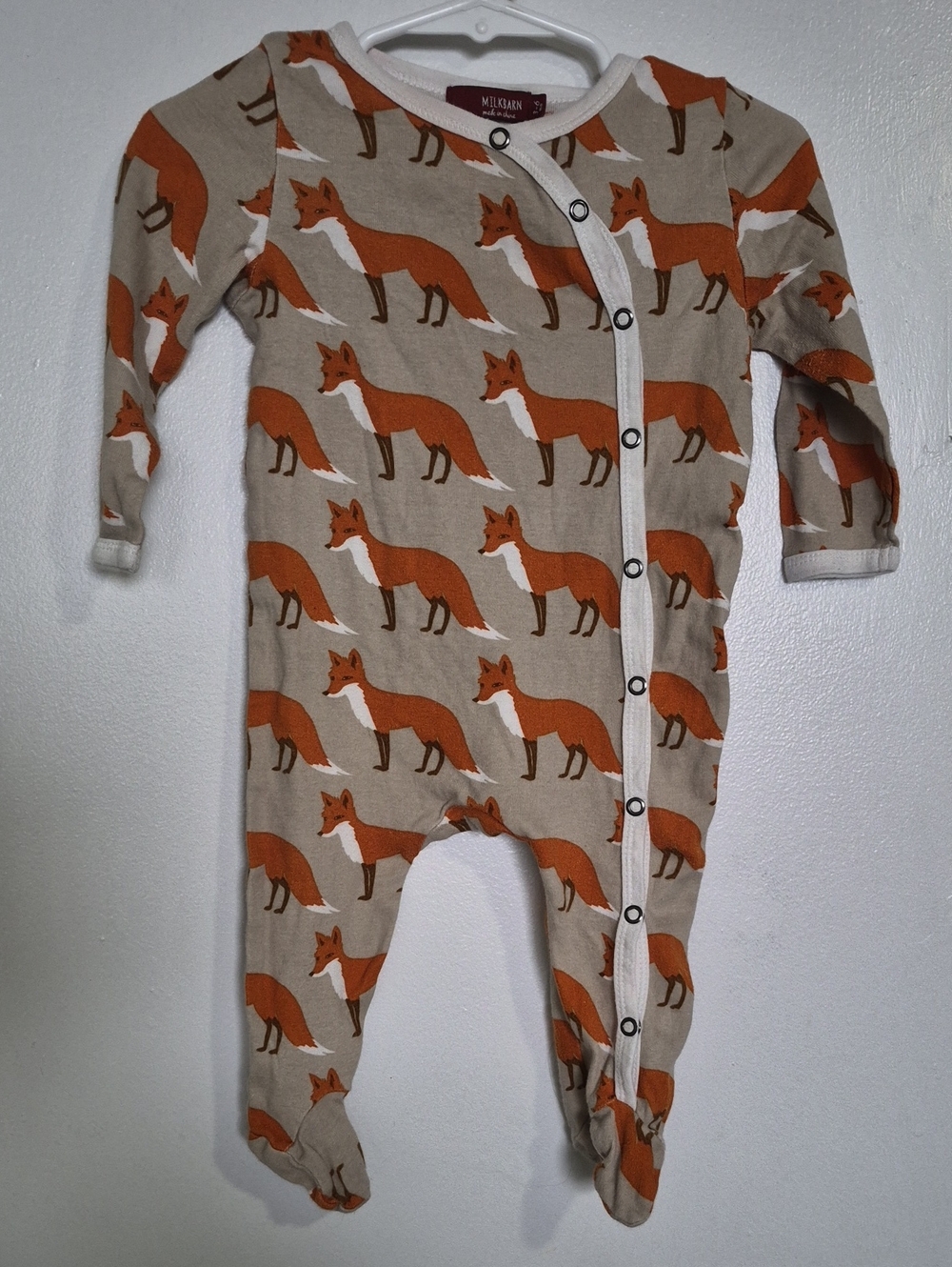 Milkbarn Tan Footie with Orange Fox Print